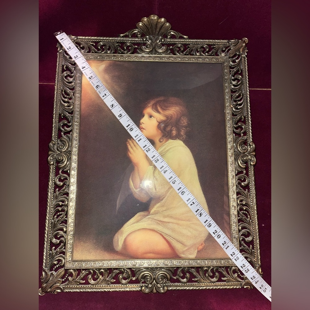 Vintage Made In Italy Praying Child Picture in Frame - Picture 9 of 9